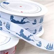 RUBAN ACUFACTUM PETIT GARCON ET BATEAU - BLEU - 2CM - LE ROULEAU 20 M