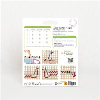 CANEVAS IMPRIME BLANC - DESSIN 15 X 20 CM - VASE AUX POIS ROUGES