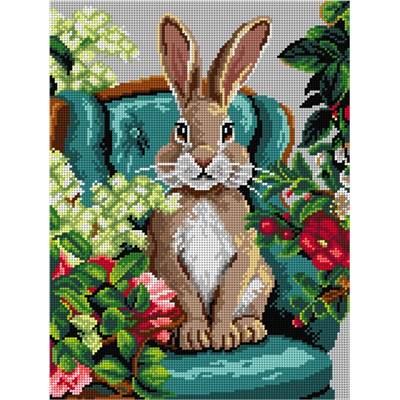 CANEVAS BLANC - LE LAPIN SUR LE FAUTEUIL - 30 X 40 CM