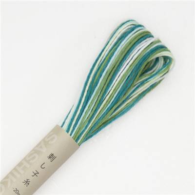 FIL SASHIKO MULTICOLORE - COL 51 - VERT - LOT DE 6 ECH. DE 20 M