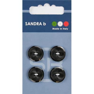 Carte 4 boutons nylon Jais avec trous - 15 mm - Noir