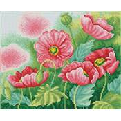 KIT BRODERIE DIAMANT SQUARES - WATERCOLOUR POPPIES - PRE-ENCADRE