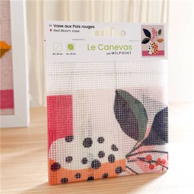 CANEVAS IMPRIME BLANC - DESSIN 15 X 20 CM - VASE AUX POIS ROUGES