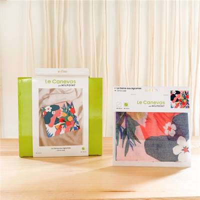 CANEVAS IMPRIME BLANC - DESSIN 30 X 30 CM - LA DAME AUX AGRUMES