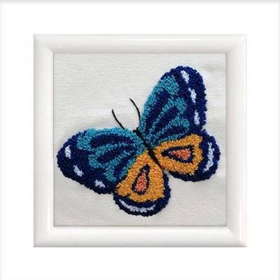 KIT PUNCH NEEDLE LADYBIRD PAPILLON BLEU - AVEC CADRE