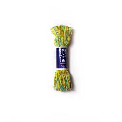 FIL SASHIKO MULTICOLORE -COL 171- JAUNE/VERT - LOT DE 3 ECH. DE 100 M