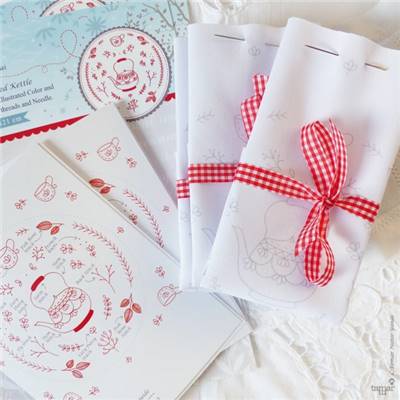 ANTIQUE RED KETTLE - KIT BRODERIE 21X21CM-TAMBOUR NON INCLUS-TAMAR NY