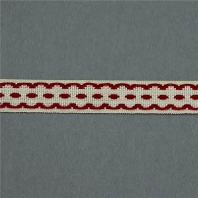 GALON FRISE COTON 13 MM ECRU - ROUGE - LA BOBINE DE 10 M