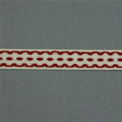 GALON FRISE COTON 13 MM ECRU - ROUGE - LA BOBINE DE 10 M