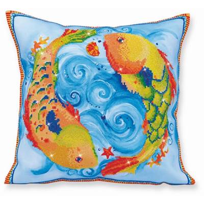 KIT BRODERIE DIAMANT - COUSSIN DECORATIF LES POISSONS