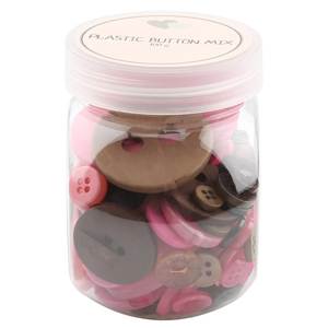 BOITE DE BOUTONS PLASTIQUE ASSORTIS - 100 G - ROSE/MARRON