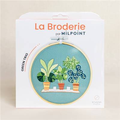 KIT BRODERIE AVEC TAMBOUR 15 CM - GREEN TRIO