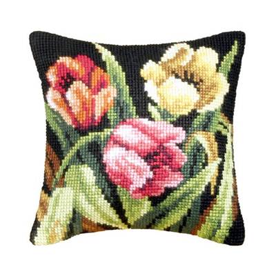 COUSSIN PT DE CROIX EN KIT 40 X 40 CM - TROIS TULIPES