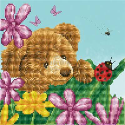 KIT BRODERIE DIAMANT - PETIT OURS JOUE A CACHE-CACHE