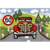 KIT TAPIS SUR CANEVAS IMPRIME 50 X 75 CM - VOITURE ANCIENNE