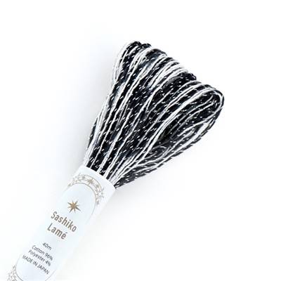 FIL SASHIKO LAME MULTICOLORE -COL SL75 -NOIR BLANC -LOT 6 ECH. DE 40M