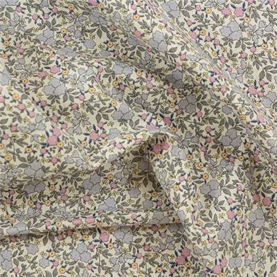 VOILE IMPRIME COTON BIO - 150 CM - FLEURI CIEL ET ROSE