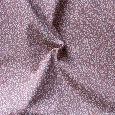 VOILE IMPRIME COTON BIO - 150 CM- OISEAUX ET FEUILLES VIEUX ROSE