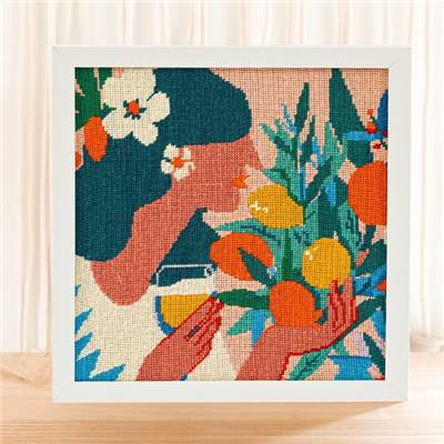 CANEVAS IMPRIME BLANC - DESSIN 30 X 30 CM - LA DAME AUX AGRUMES