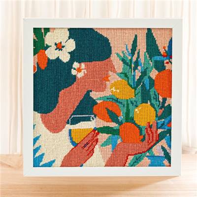 KIT CANEVAS COMPLET - DESSIN 30 X 30 CM - LA DAME AUX AGRUMES