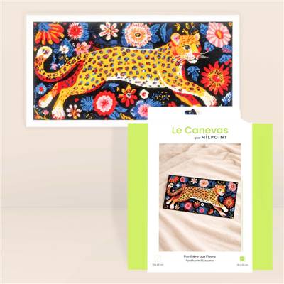 KIT CANEVAS COMPLET - DESSIN 30 X 60 CM - PANTHERE AUX FLEURS