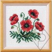 KIT PT DE CROIX IMPRIMEE 11 X 11 CM - BOUQUET DE COQUELICOTS