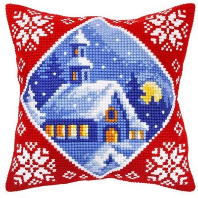 COUSSIN PT DE CROIX EN KIT 40 X 40 CM - EGLISE BLEUE