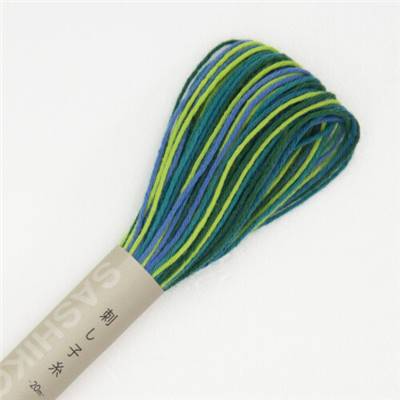 FIL SASHIKO MULTICOLORE - COL 77 - VERT/BLEU - LOT DE 6 ECH. DE 20 M