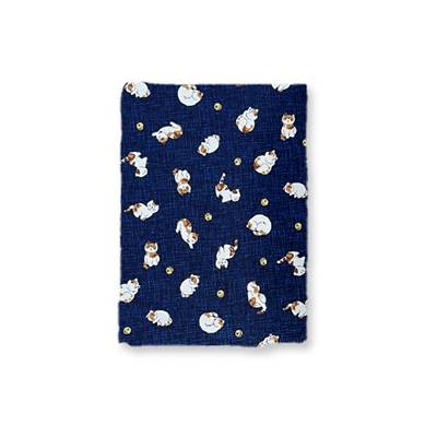 COUPON TISSU JAPONAIS 50 X 55 CM - CHAT BLEU MARINE