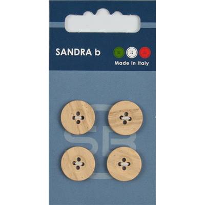 Carte 4 boutons polyester 4 trous Eco-wood - 15 mm - Bois