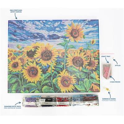 KIT BRODERIE DIAMANT DOTZ - LANDSCAPE WITH SUNFLOWERS AVEC CADRE