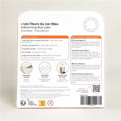 KIT BRODERIE AVEC TAMBOUR 15 CM - LES FLEURS DU LAC BLEU