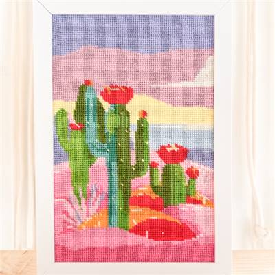 KIT CANEVAS COMPLET - DESSIN 20 X 30 CM - LE RIVAGE DES CACTUS