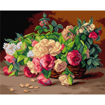 CANEVAS BLANC - OR3496M - 40X50CM - ROSES DANS PANIER D'APRES BIVA