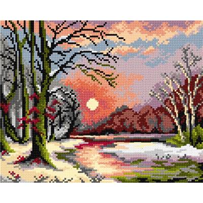 CANEVAS BLANC - COUCHER DE SOLEIL EN FORET