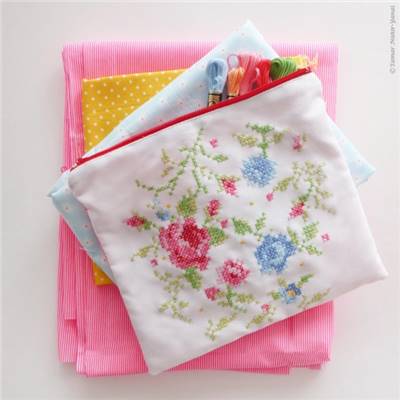 BLUE & PINK ROSES - KIT BRODERIE 21X21CM - TAMBOUR NON INCLUS