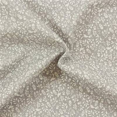 VOILE IMPRIME COTON BIO - 150 CM - OISEAUX ET FEUILLES GRIS