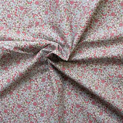 VOILE IMPRIME COTON BIO - 150 CM - FLEURI ROSE ET BLEU