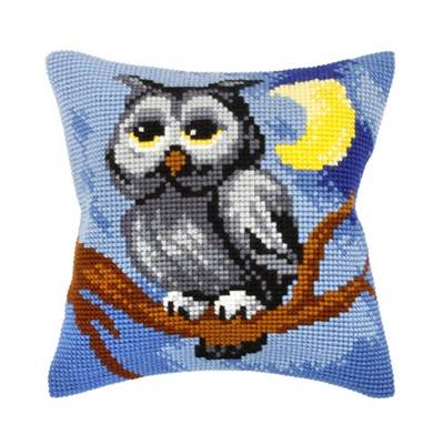 COUSSIN PT DE CROIX EN KIT 40 X 40 CM - LE HIBOU ET LA LUNE