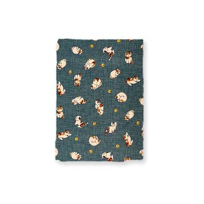 COUPON TISSU JAPONAIS 50 X 55 CM - CHAT TURQUOISE