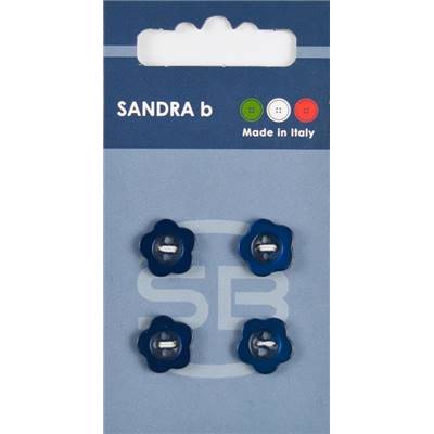 Carte 4 boutons polyester fleur - 12,5 mm - Bleu