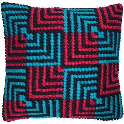 COUSSIN TAPISSERIE LADYBIRD BARGELLO BLEU ET ROUGE - 22 X 22 CM