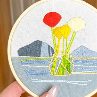 KIT BRODERIE AVEC TAMBOUR 15 CM - HORIZON FLEURI