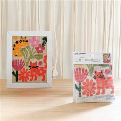 CANEVAS IMPRIME BLANC - DESSIN 15 X 20 CM - CHATS CHAMPETRES