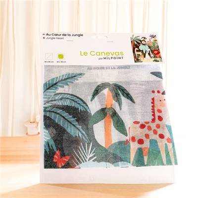 CANEVAS IMPRIME BLANC - DESSIN 40 X 50 CM - AU COEUR DE LA JUNGLE