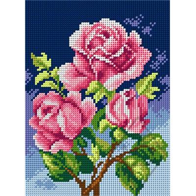 CANEVAS BLANC 18 X 24 CM - ROSES FOND BLEU