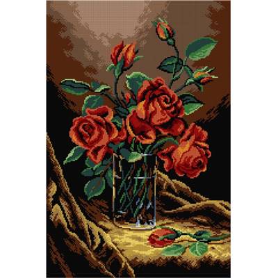 CANEVAS BLANC - LES ROSES ROUGES DANS LE VASE - 40 X 60 CM