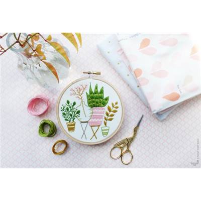 PINK & GREEN HOUSEPLANTS - KIT BRODERIE 16X16CM - TAMBOUR NON INCLUS