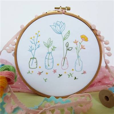 SPRING FLOWERS - KIT BRODERIE 21X21CM - TAMBOUR NON INCLUS