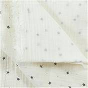 DOUBLE GAZE IMPRIMEE COTON BIO  - 135 CM - ETOILES CHARBON